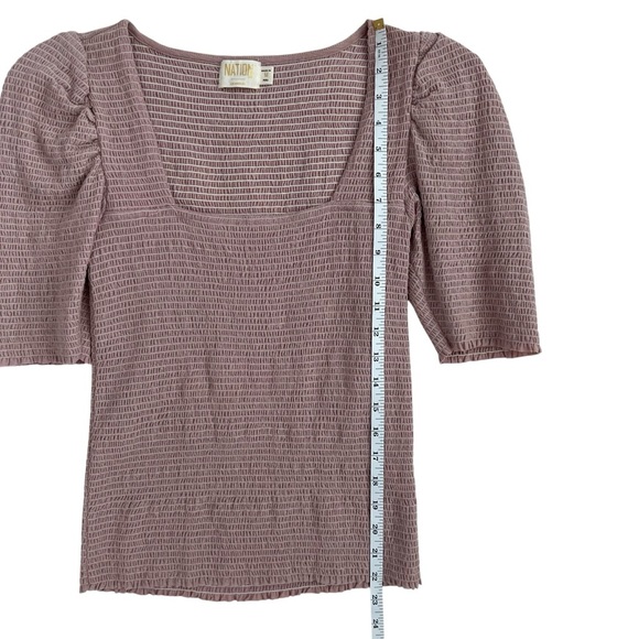 Nation LTD Zandra Smocked Party Tee in Touch Of Pink Puff Sleeves Size M - Picture 11 of 13